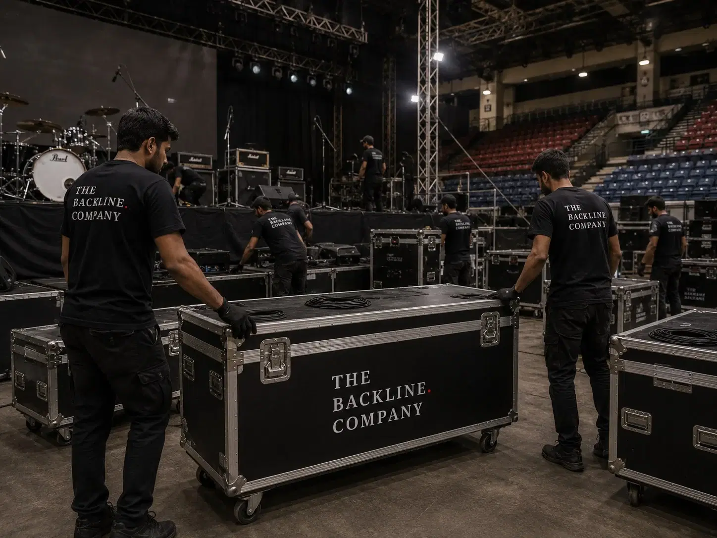 Venue setup - Backline positioned around the approved stage plan and artist requirement