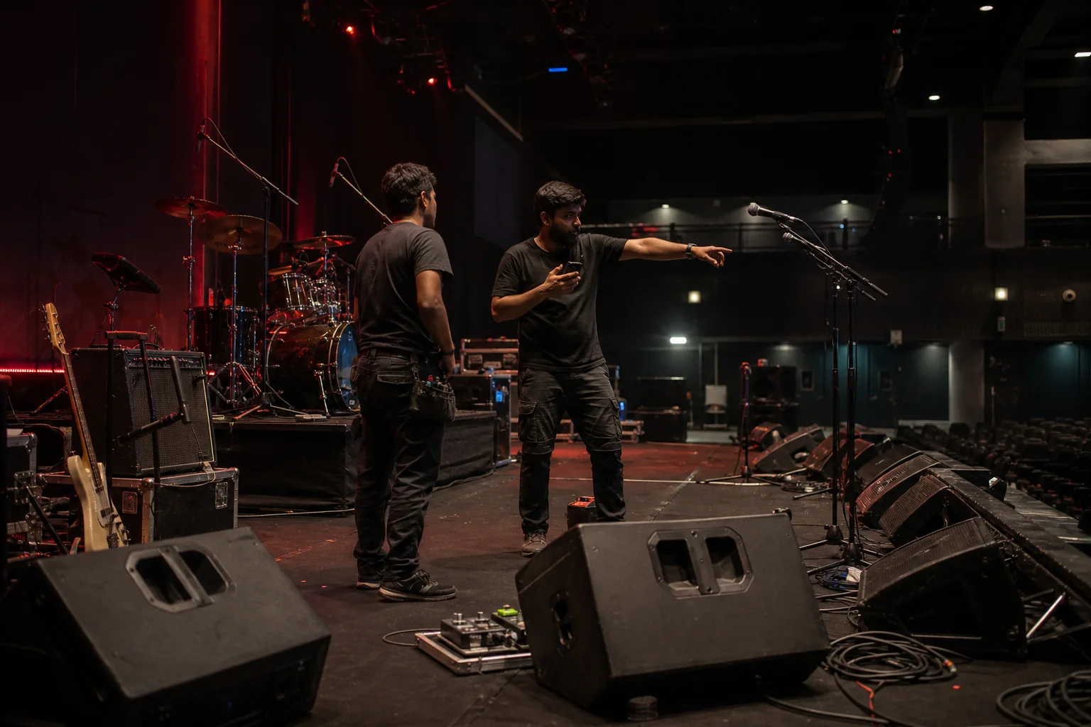 Backline setup and soundcheck verification for a live production