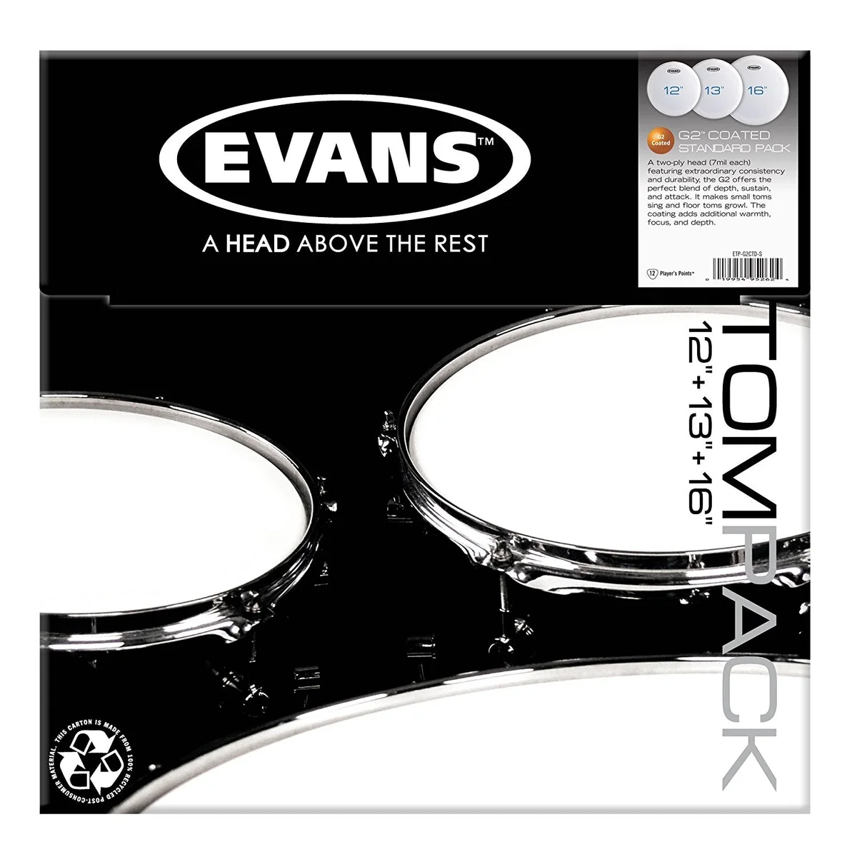 Evans ETP-G2CTD-R TOMPACK: G2 CTD 10,12,16"-RCK