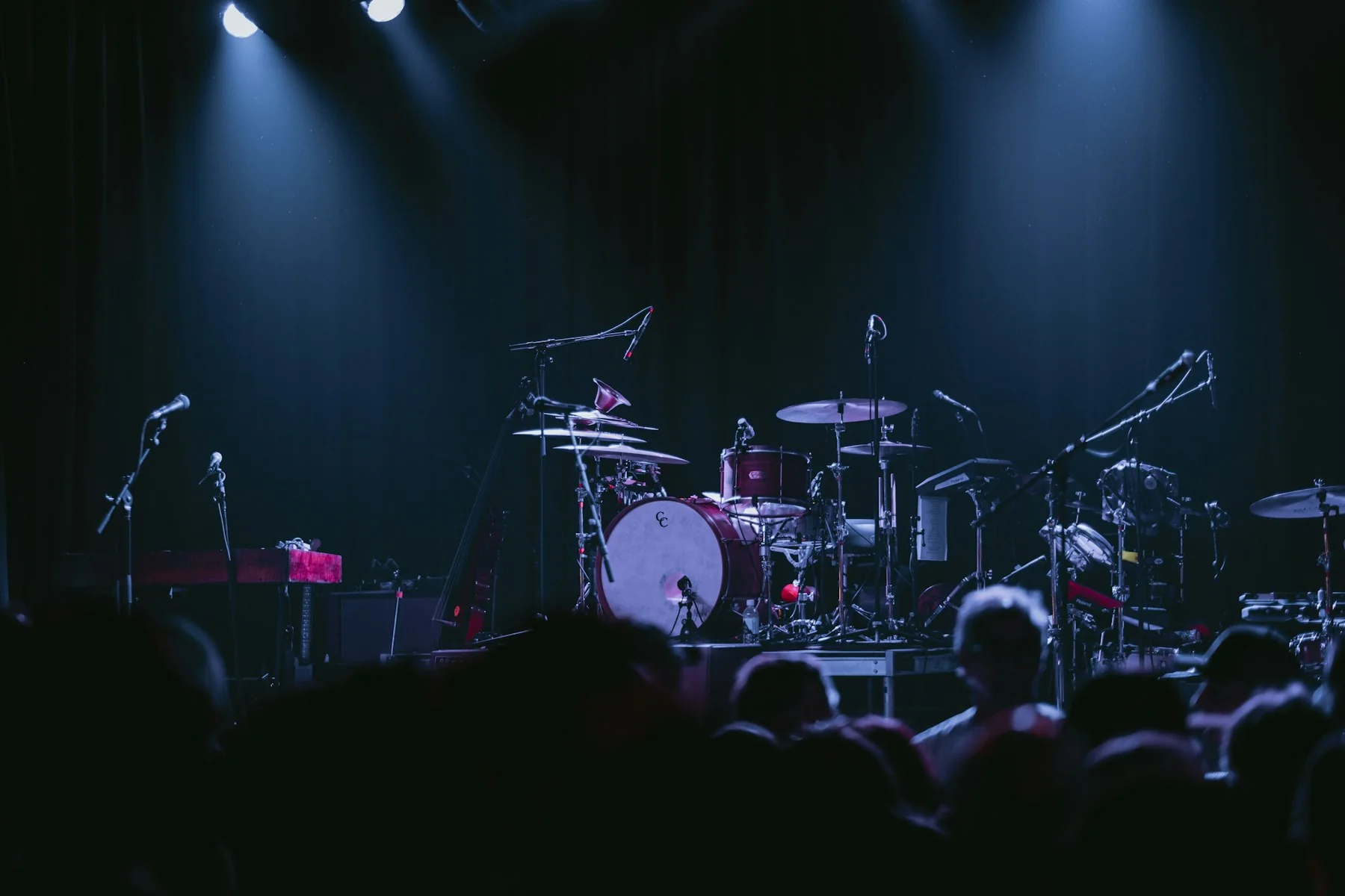 Professional backline equipment prepared for a live performance