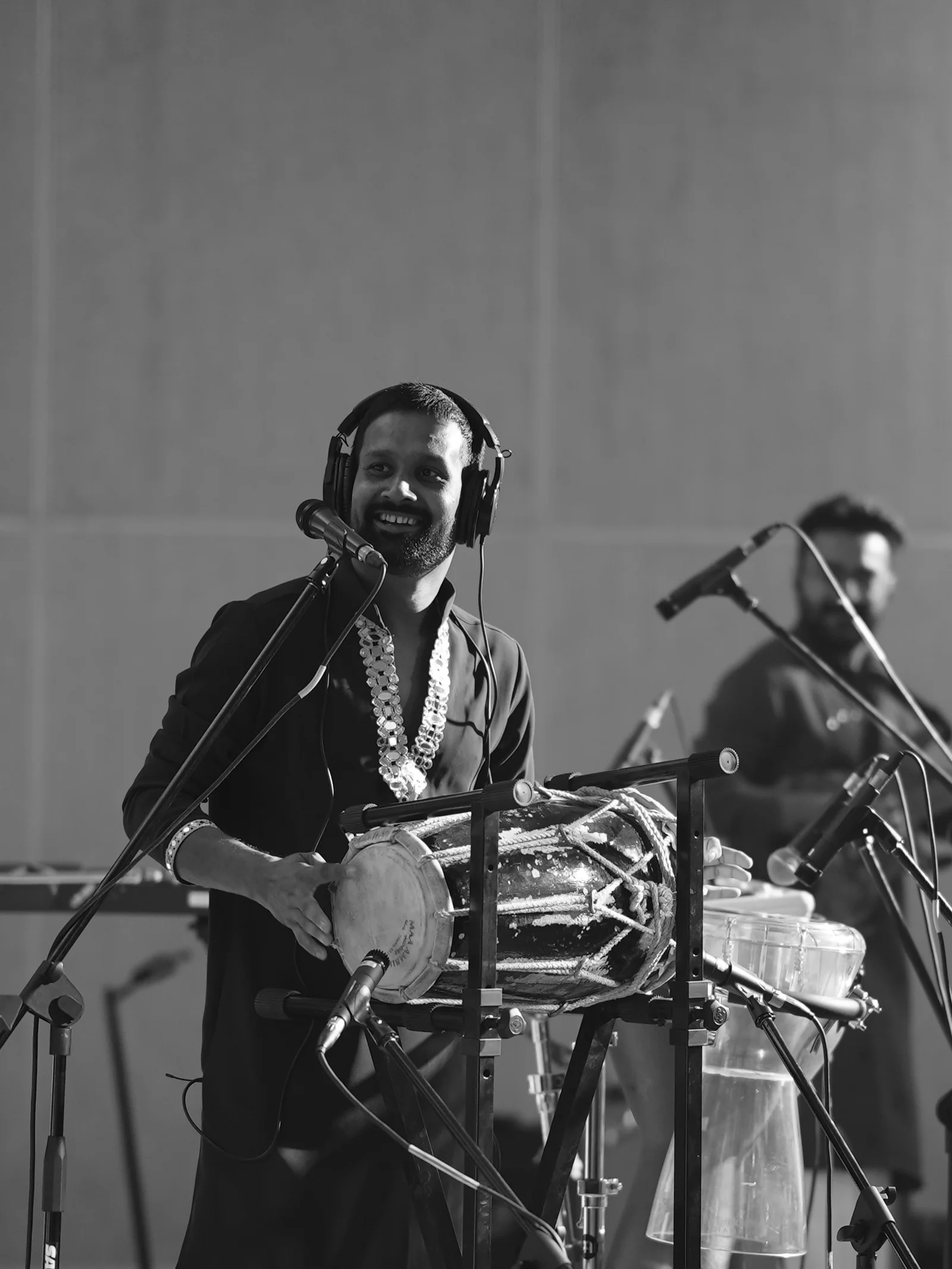 Percussionist performing behind the percussion setup