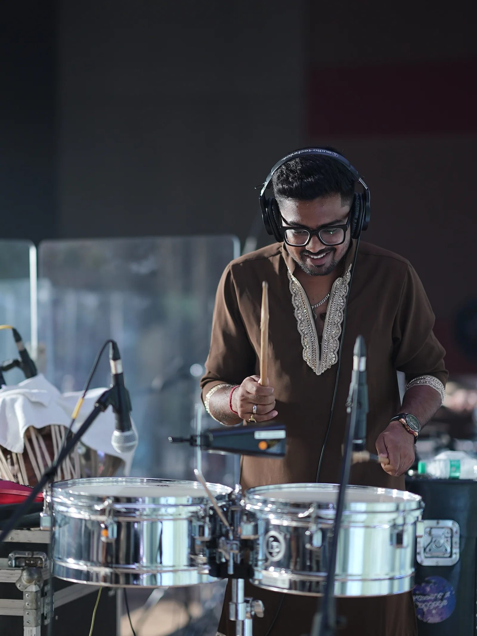 Percussionist playing timbales during the RSJ performance